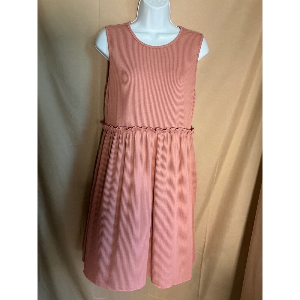 SHEIN Babydoll Dress Womens XL Dusty Rose Excellent Ribbed Ruffle Empire Waist